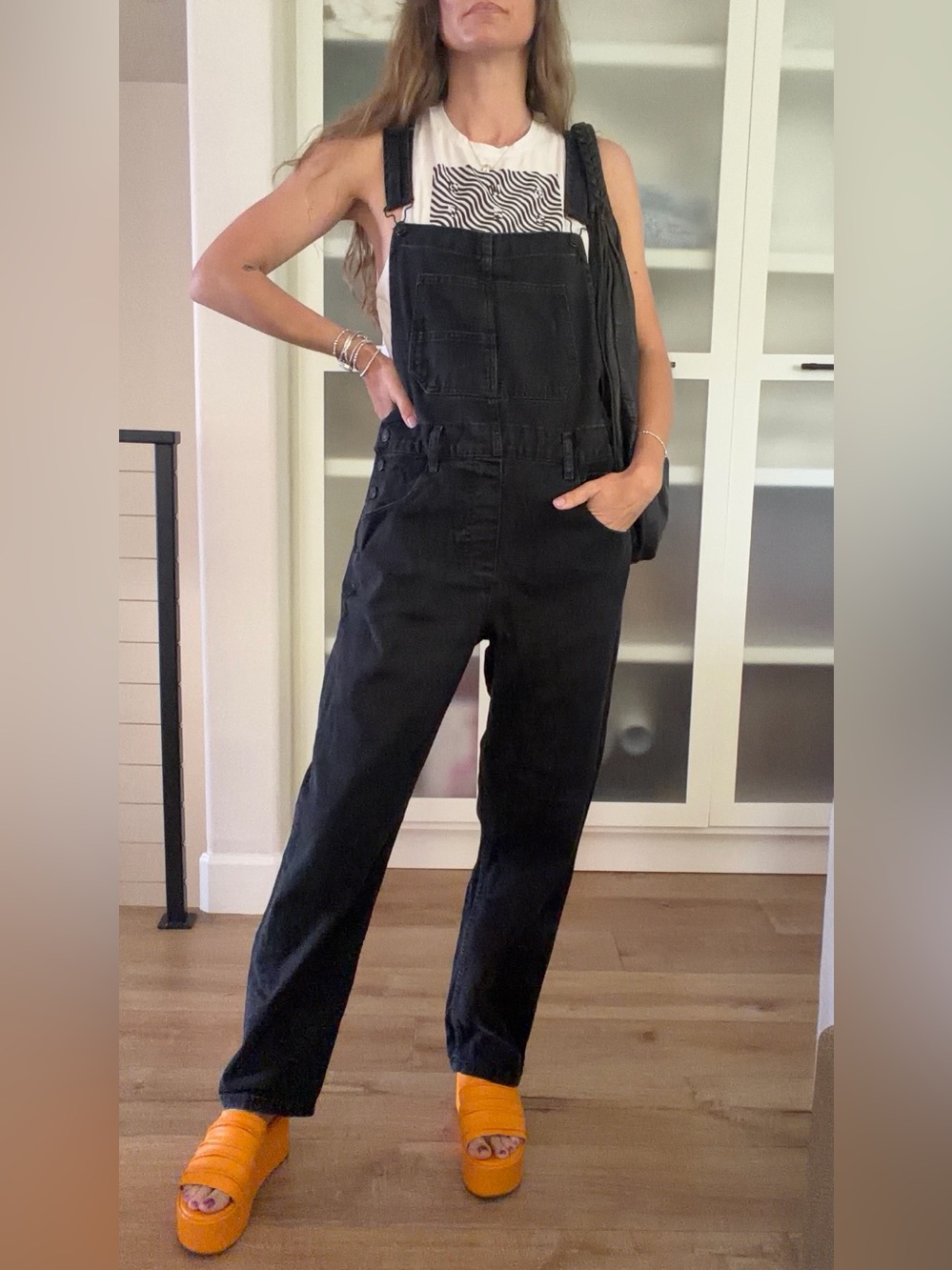 Free People Black Denim Overalls with Straight Leg - Picture 5 of 5